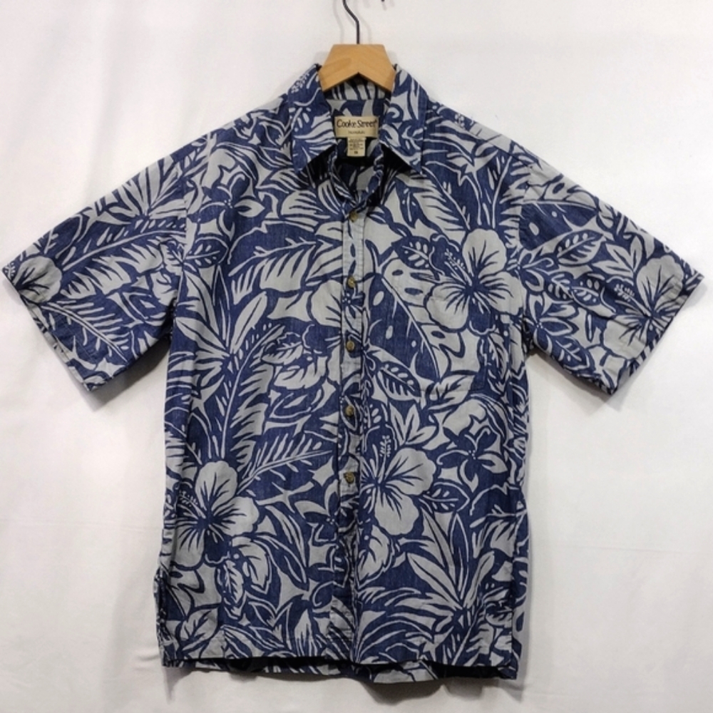 Cook Street Honolulu Floral Hawaiian Shirt Men's  S Blue Retro Beach Vacation